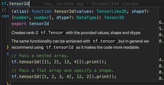 VS Code documentation for the tensor2d function.
