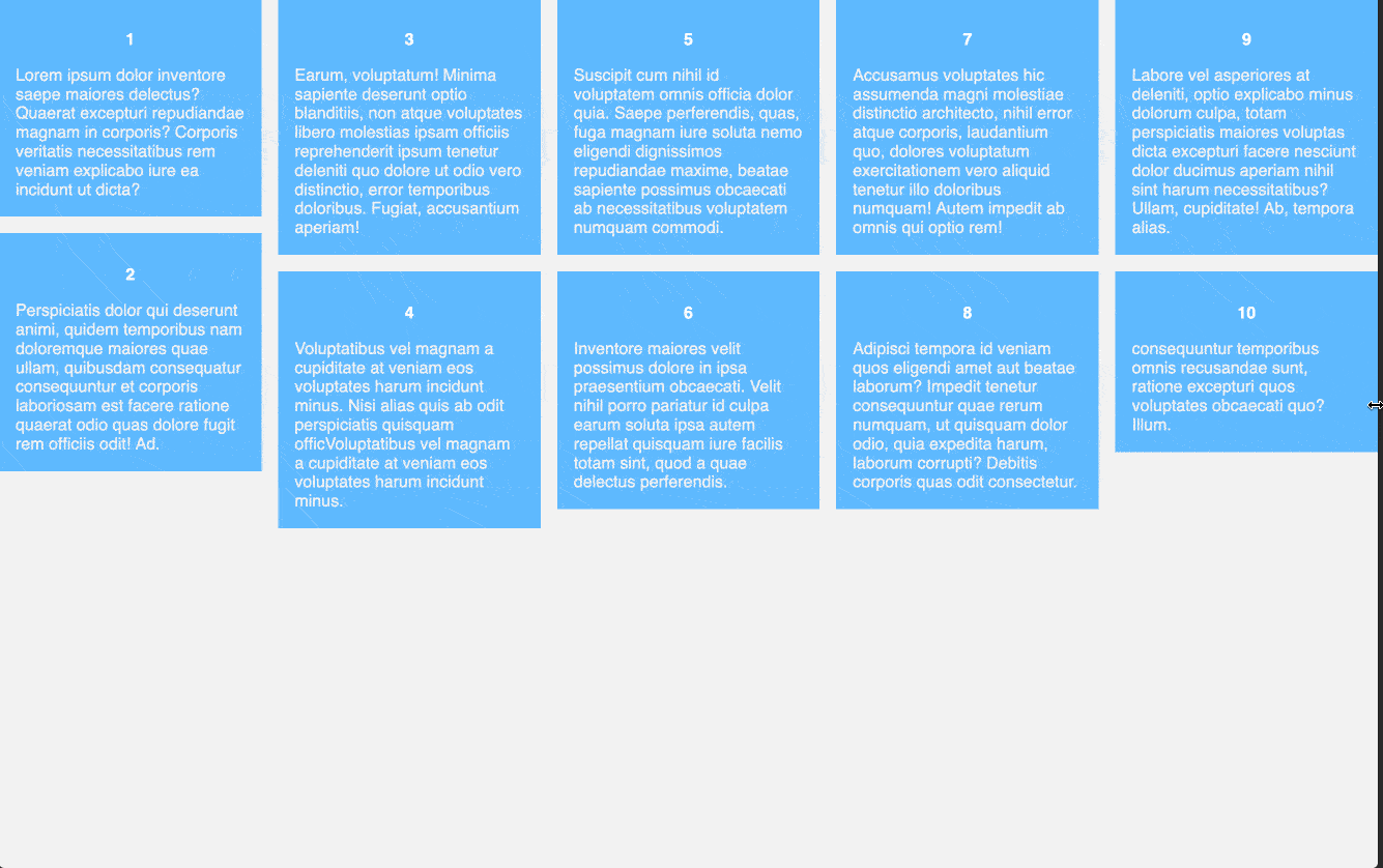 Animated resizing of demo showing masonry layout with responsive columns with css columns